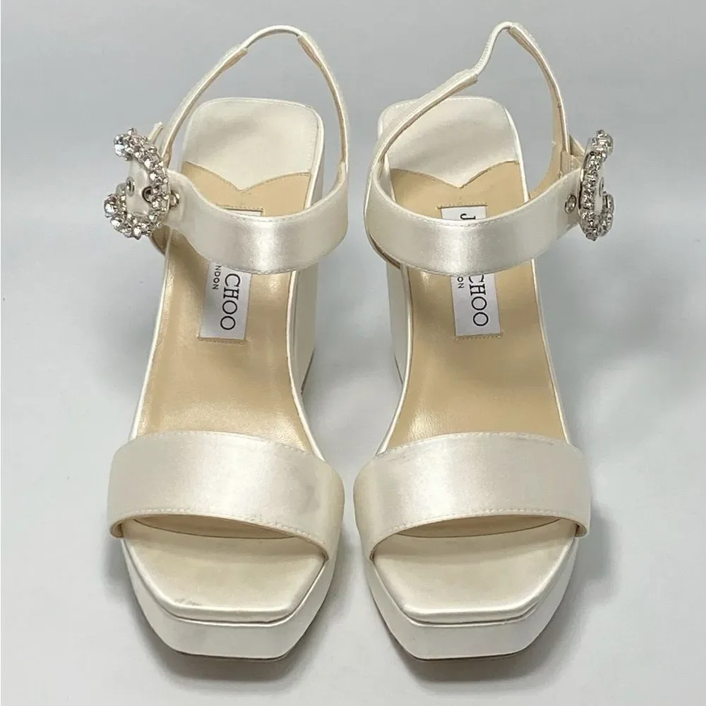 Jimmy Choo Mirabelle Satin Wedge Sandals size 38